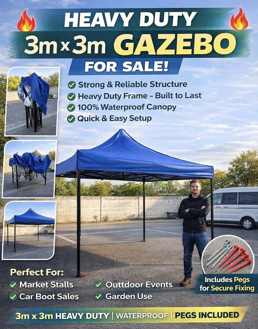 GMATE POP UP GAZEBO 3x3m HEAVY DUTY