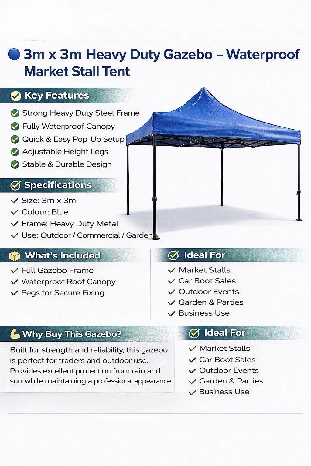 GMATE POP UP GAZEBO 3x3m HEAVY DUTY
